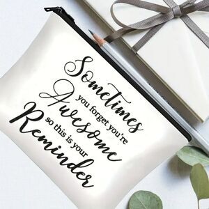 Rice white motivational saying cosmetic bag carrying case storage organization